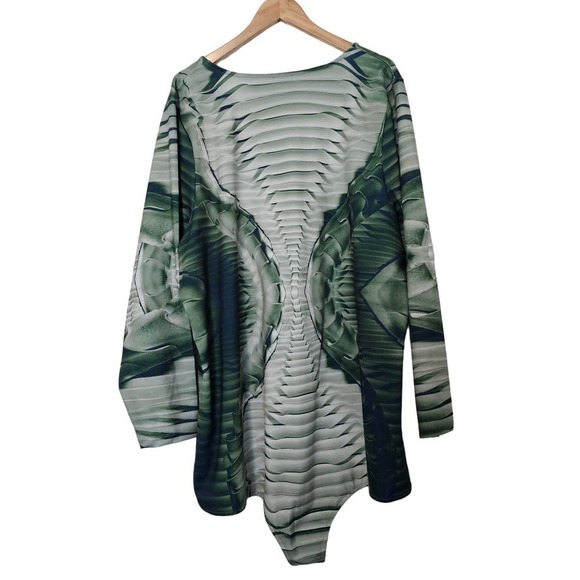 Making the Cut Bodysuit Womens 5X Green Printed Skeleton Stretch Long Sleeve - Picture 2 of 11